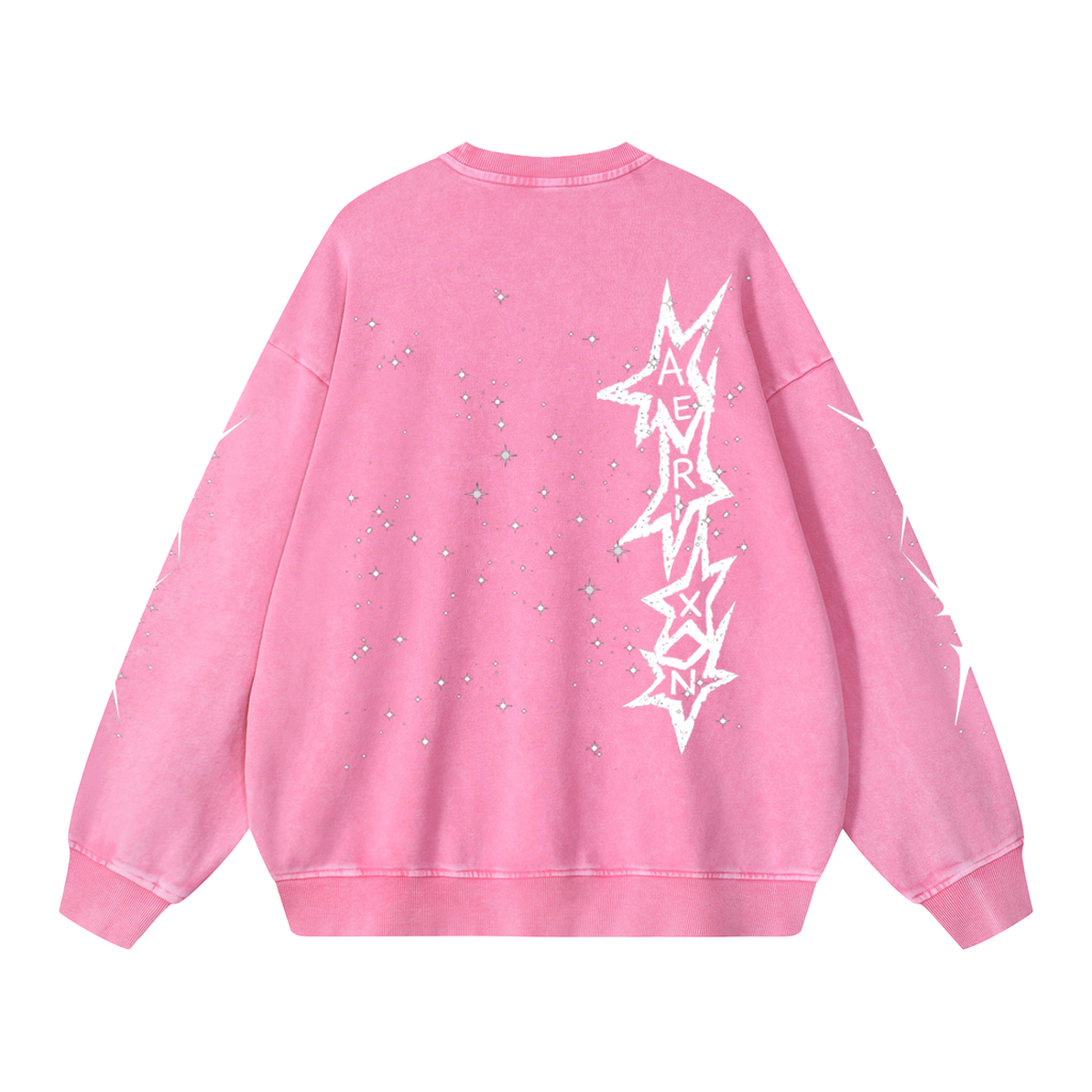 AERIXN Star Series — Snow Washed Oversized Sweatshirt (White Stars)