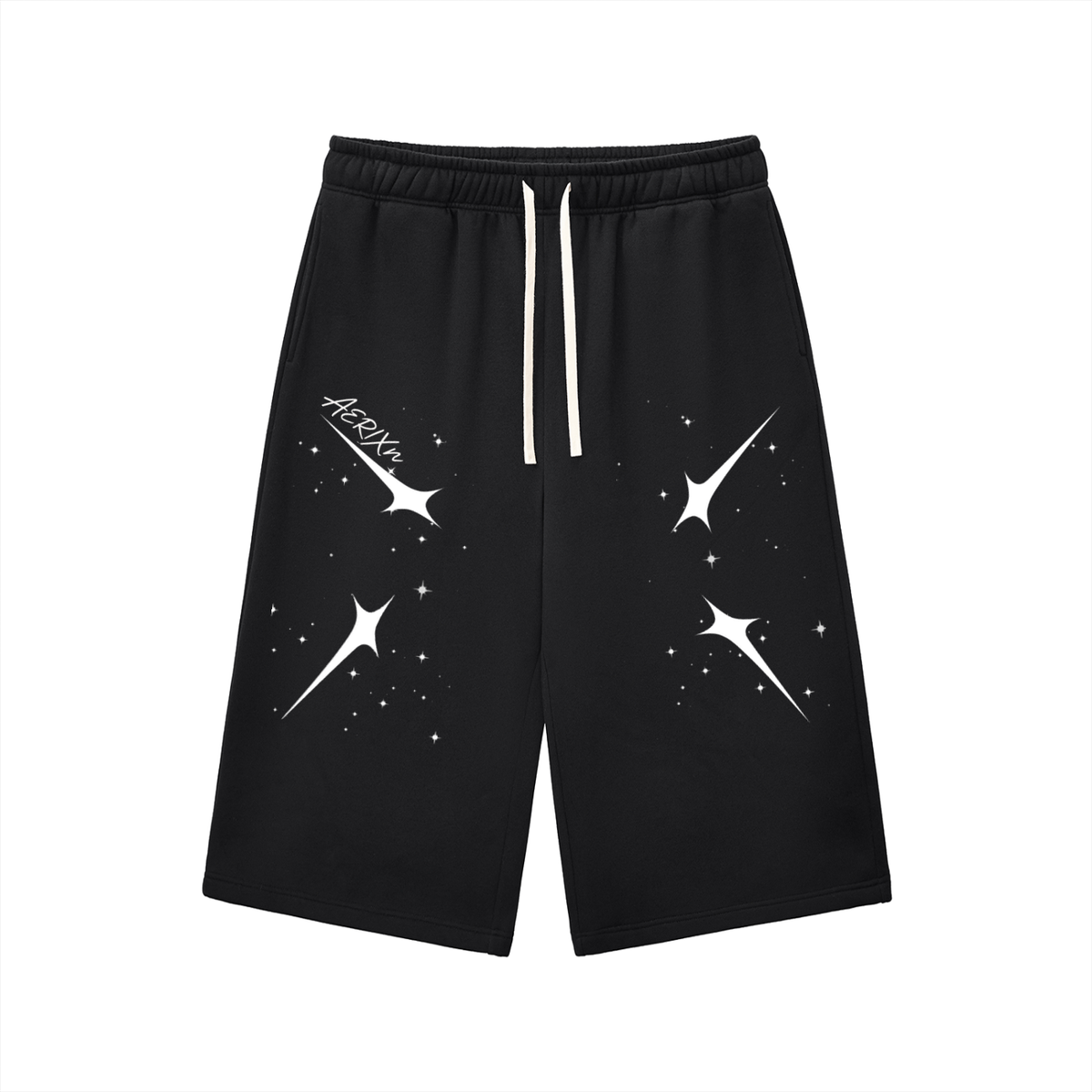 AERIXN Star Series — Relaxed Drawstring Three-Quarter Sweatpants (White Stars)