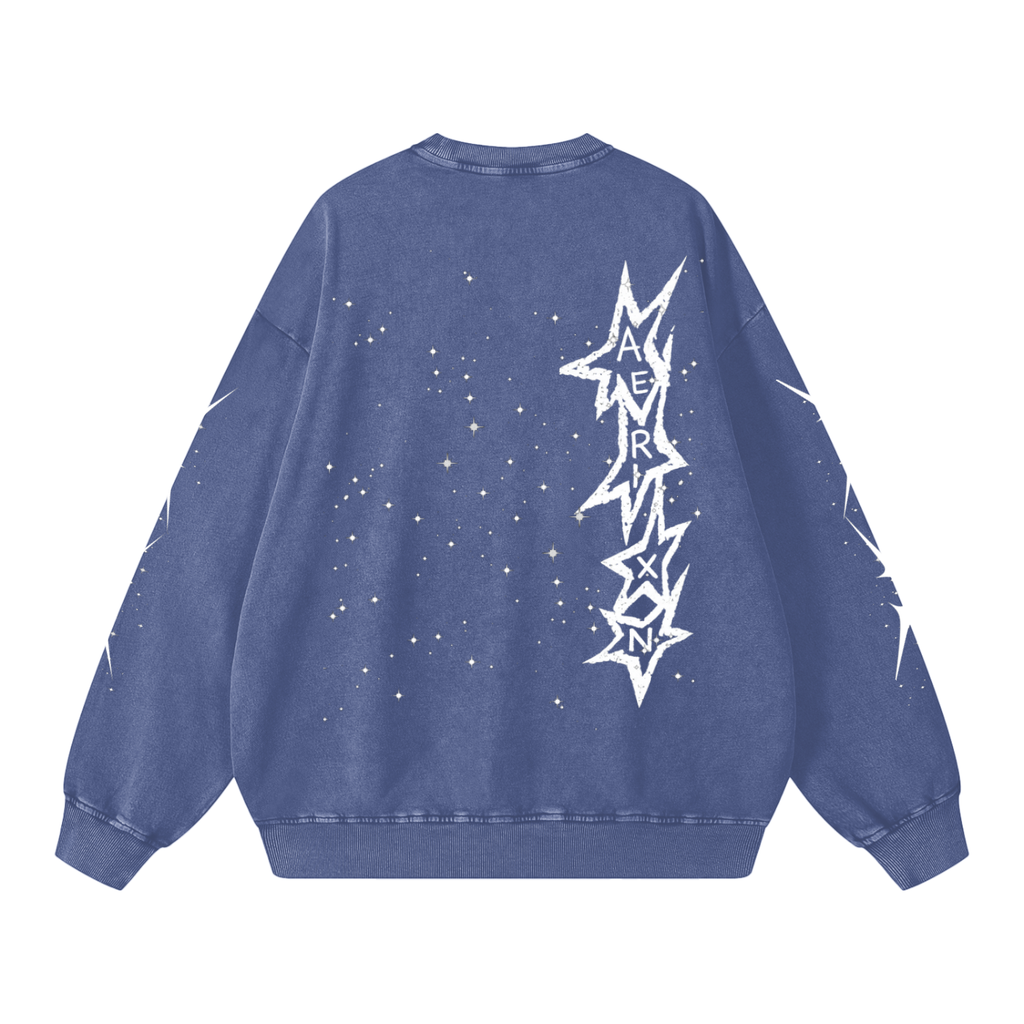 AERIXN Star Series — Snow Washed Oversized Sweatshirt (White Stars)
