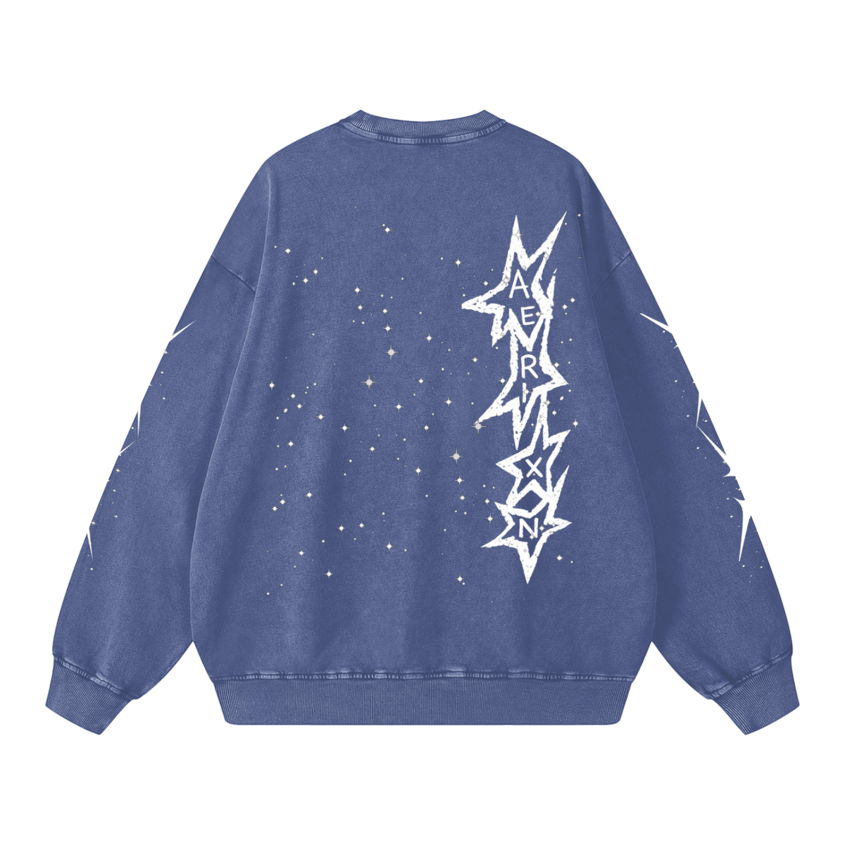 AERIXN Star Series — Snow Washed Oversized Sweatshirt (White Stars)