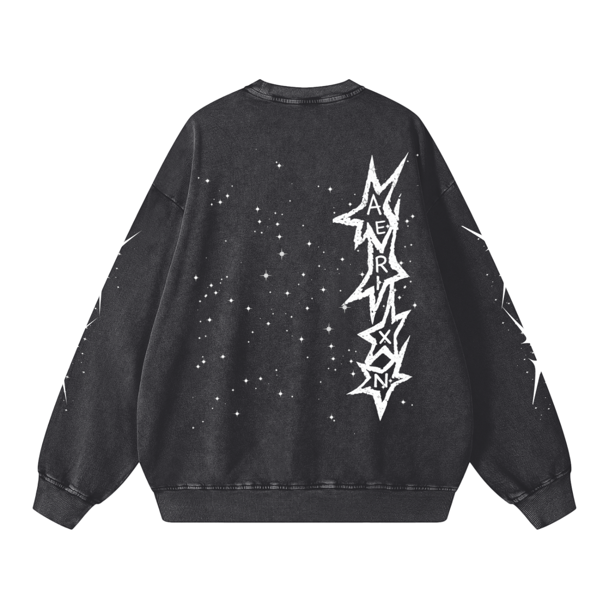 AERIXN Star Series — Snow Washed Oversized Sweatshirt (White Stars)