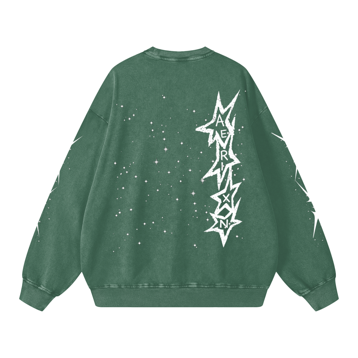AERIXN Star Series — Snow Washed Oversized Sweatshirt (White Stars)