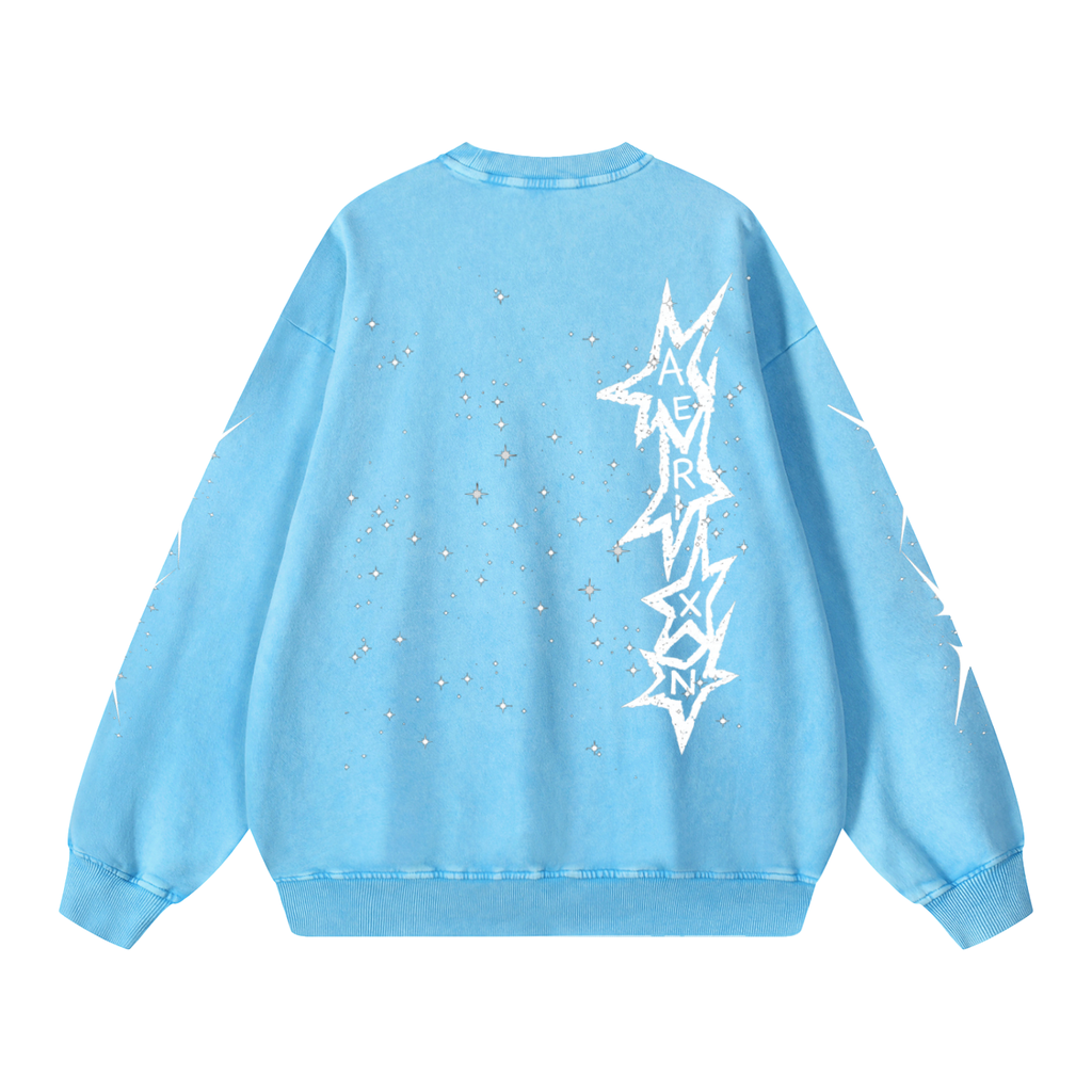 AERIXN Star Series — Snow Washed Oversized Sweatshirt (White Stars)