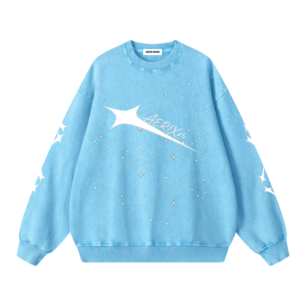 AERIXN Star Series — Snow Washed Oversized Sweatshirt (White Stars)