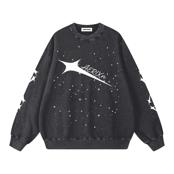 AERIXN Star Series — Snow Washed Oversized Sweatshirt (White Stars)
