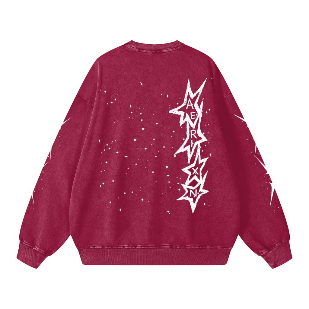 AERIXN Star Series — Snow Washed Oversized Sweatshirt (White Stars)