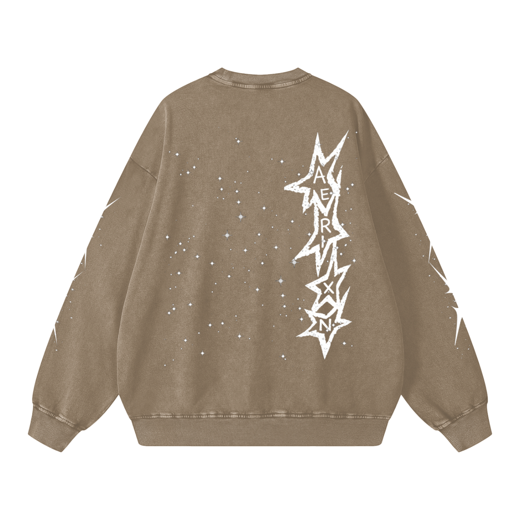 AERIXN Star Series — Snow Washed Oversized Sweatshirt (White Stars)